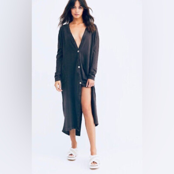Free People - Black Button Down Long Sleeve Long Lightweight Sweater Duster XS - Picture 1 of 14
